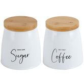 Kit 2 Latas Coffee e Sugar 800ml Potes para Açúcar e Café em Aço e Bambu Sunshine Yoi Branco